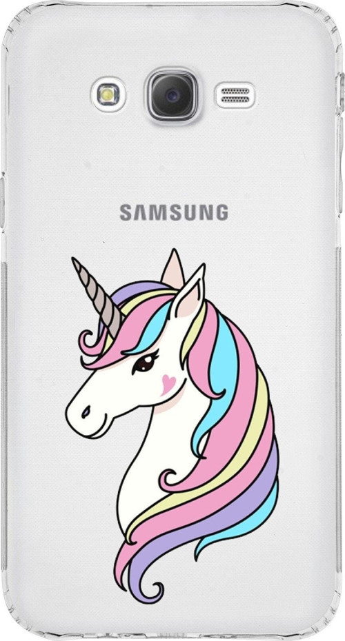 Samsung Galaxy J7 Uyumlu Kamera Korumalı Kapak Unicorn Tasarımlı Şeffaf Kılıf