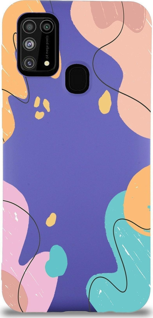Samsung Galaxy M31 Uyumlu Lansman Kılıf Karışık Renkler Tasarımlı Içi Kadife Kapak-Mor