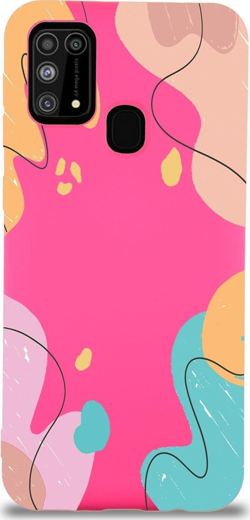 Samsung Galaxy M31 Uyumlu Lansman Kılıf Karışık Renkler Tasarımlı Içi Kadife Kapak-Neon Pembe
