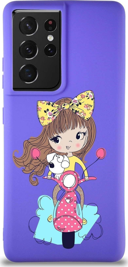 Samsung Galaxy S21 Ultra Soft Premier Kapak Vespagirl Tasarımlı Silikon Kılıf - Mor