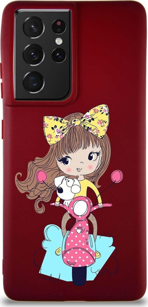 Samsung Galaxy S21 Ultra Soft Premier Kapak Vespagirl Tasarımlı Silikon Kılıf - Mürdüm