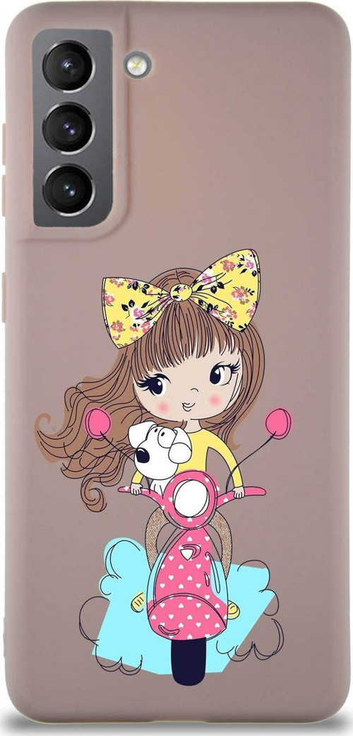 Samsung Galaxy S21 Ultra Soft Premier Kapak Vespagirl Tasarımlı Silikon Kılıf - Pudra