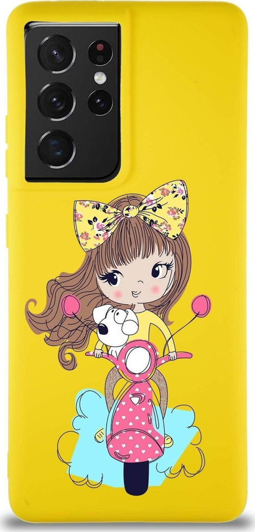 Samsung Galaxy S21 Ultra Soft Premier Kapak Vespagirl Tasarımlı Silikon Kılıf - Sarı