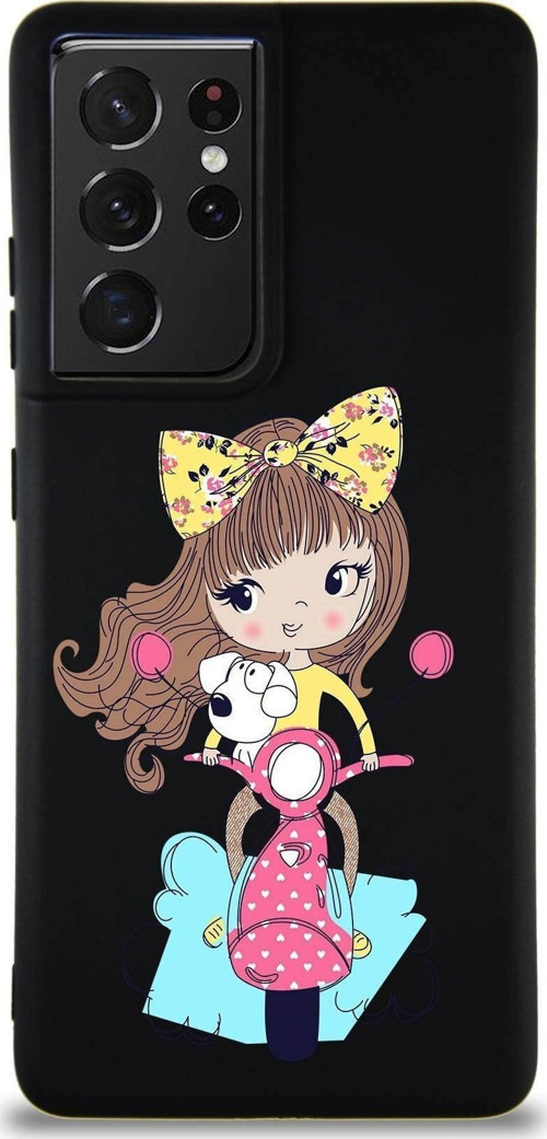 Samsung Galaxy S21 Ultra Soft Premier Kapak Vespagirl Tasarımlı Silikon Kılıf - Siyah