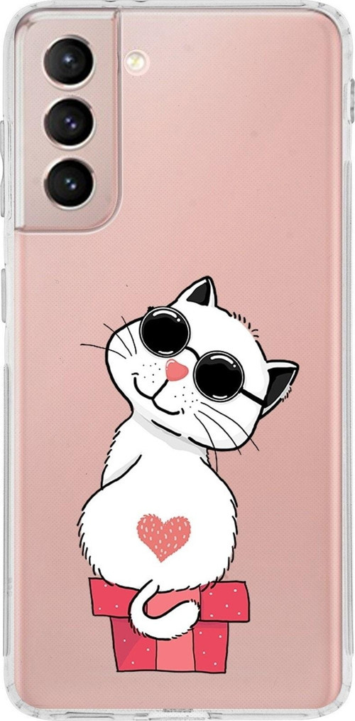 Samsung Galaxy S21 Uyumlu Kamera Korumalı Kapak Coolcat Tasarımlı Şeffaf Kılıf