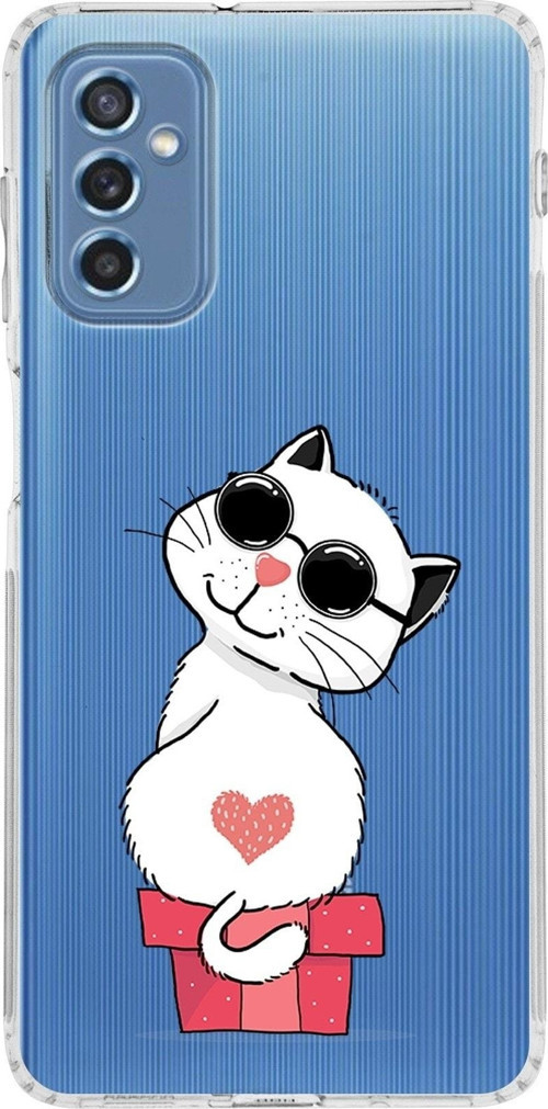 Samsung Galaxy M52 Uyumlu Kamera Korumalı Kapak Coolcat Tasarımlı Şeffaf Kılıf