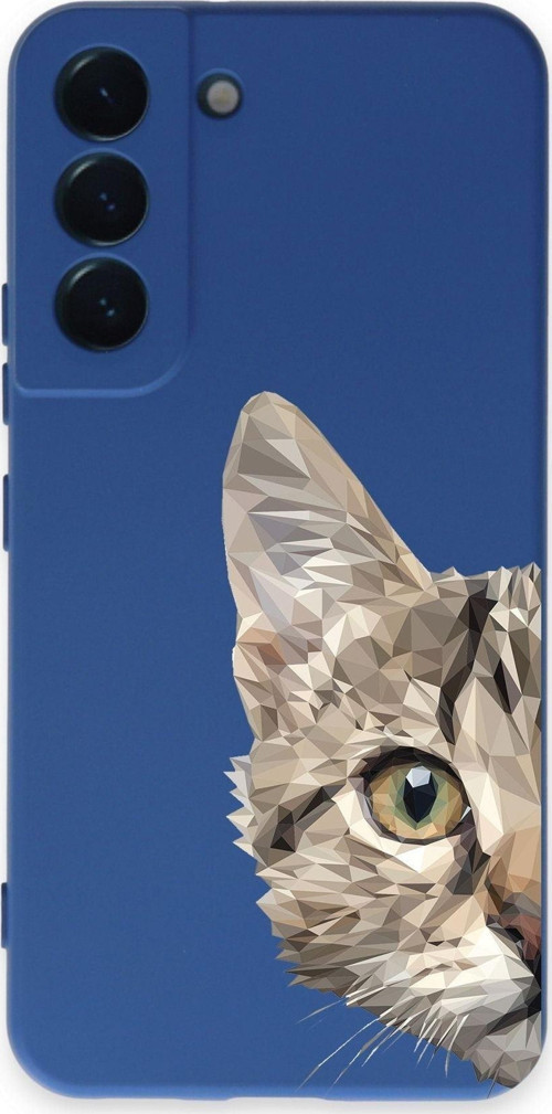 Samsung Galaxy S22 Plus Uyumlu Lansman Kılıf Catface Tasarımlı Içi Kadife Kapak-Lacivert
