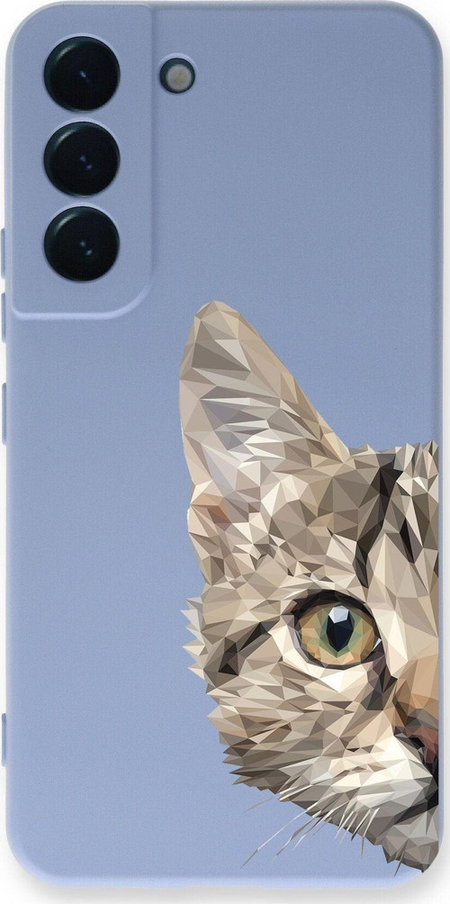 Samsung Galaxy S22 Plus Uyumlu Lansman Kılıf Catface Tasarımlı Içi Kadife Kapak-Lila
