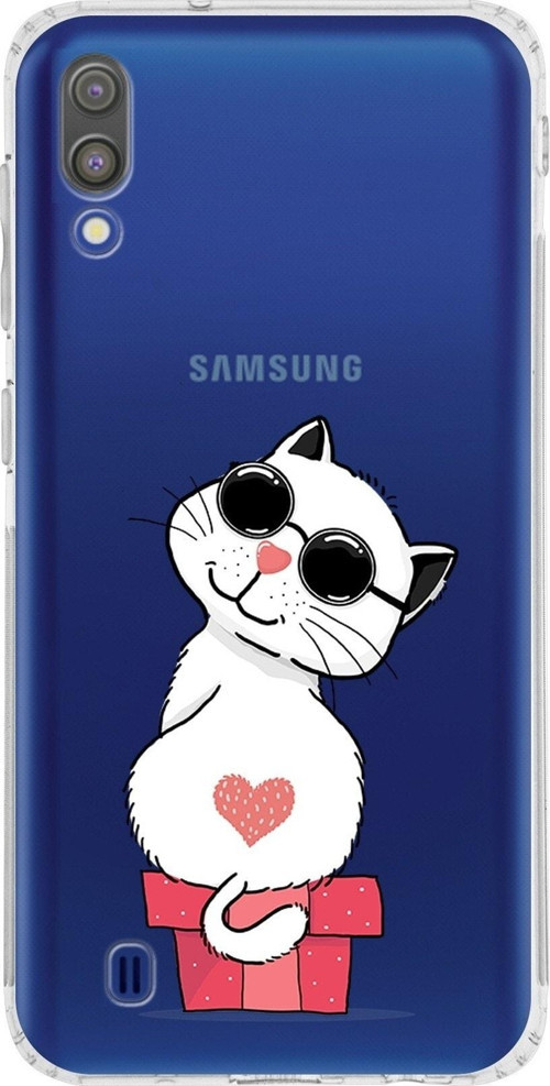 Samsung Galaxy M10 Uyumlu Kamera Korumalı Kapak Coolcat Tasarımlı Şeffaf Kılıf