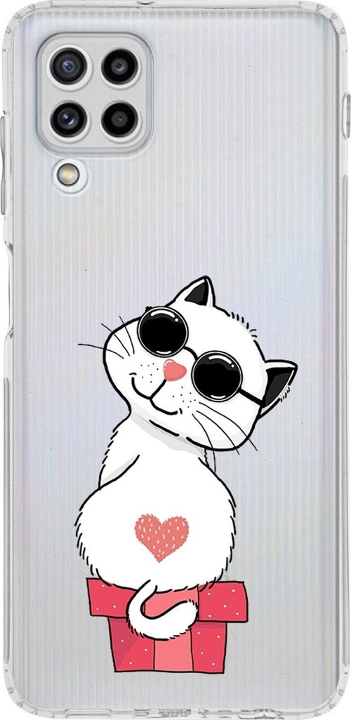 Samsung Galaxy M32 Uyumlu Kamera Korumalı Kapak Coolcat Tasarımlı Şeffaf Kılıf