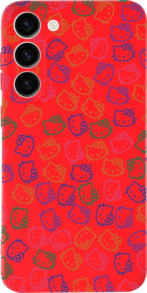 Samsung Galaxy S23 Uyumlu Lansman Kılıf Hello Kitty Tasarımlı Içi Kadife Kapak-Kırmızı