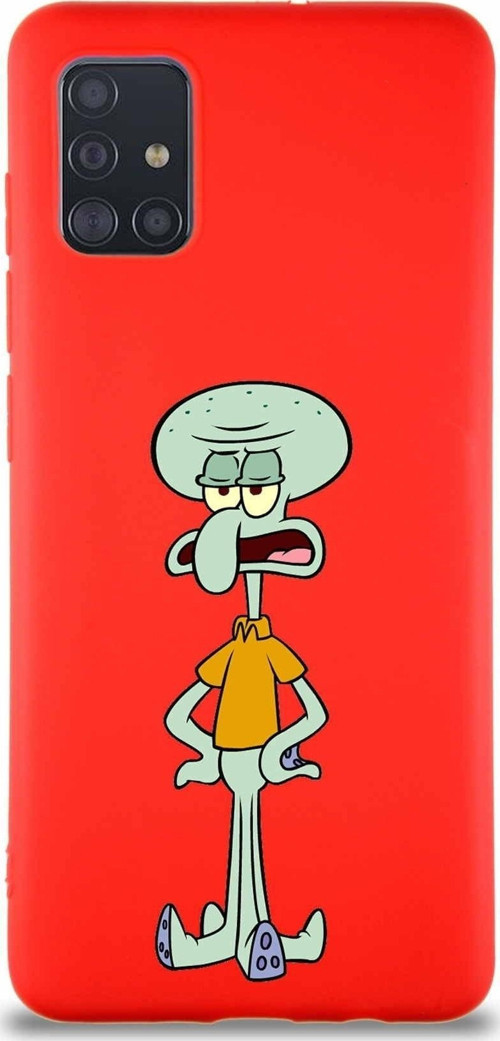 Samsung Galaxy M31S Soft Premier Kapak Squidward Dokunaç Tasarımlı Silikon Kılıf - Kırmızı