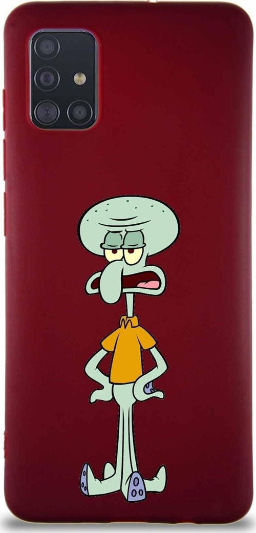 Samsung Galaxy M31S Soft Premier Kapak Squidward Dokunaç Tasarımlı Silikon Kılıf - Mürdüm