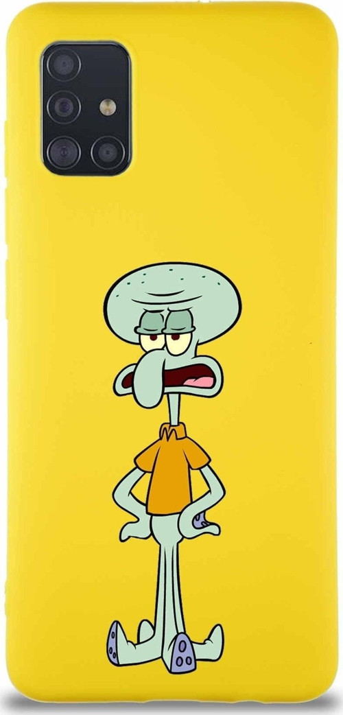 Samsung Galaxy M31S Soft Premier Kapak Squidward Dokunaç Tasarımlı Silikon Kılıf - Sarı