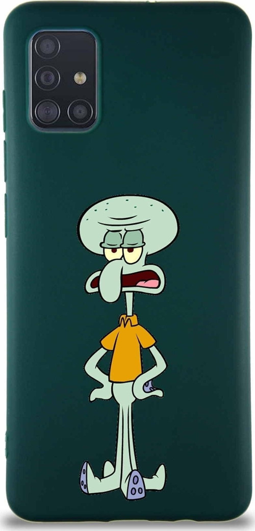 Samsung Galaxy M31S Soft Premier Kapak Squidward Dokunaç Tasarımlı Silikon Kılıf - Yeşil