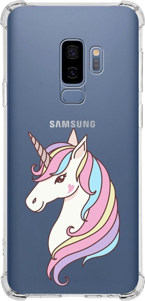 Samsung Galaxy S9 Plus Köşe Korumalı Antişok Kapak Unicorn Tasarımlı Şeffaf Silikon Kılıf