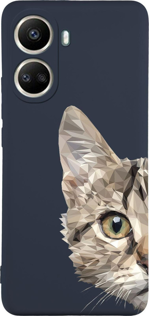 Vivo Y16 Uyumlu Lansman Kılıf Catface Tasarımlı Içi Kadife Kapak-Lacivert