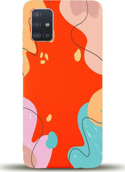 Samsung Galaxy M31S Uyumlu Lansman Kılıf Karışık Renkler Tasarımlı Içi Kadife Kapak-Turuncu