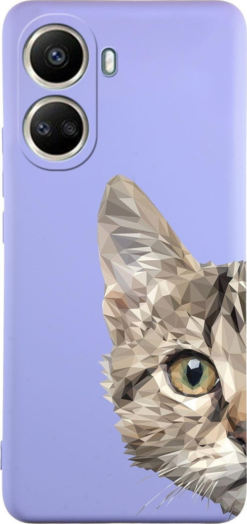 Vivo Y16 Uyumlu Lansman Kılıf Catface Tasarımlı Içi Kadife Kapak-Lila