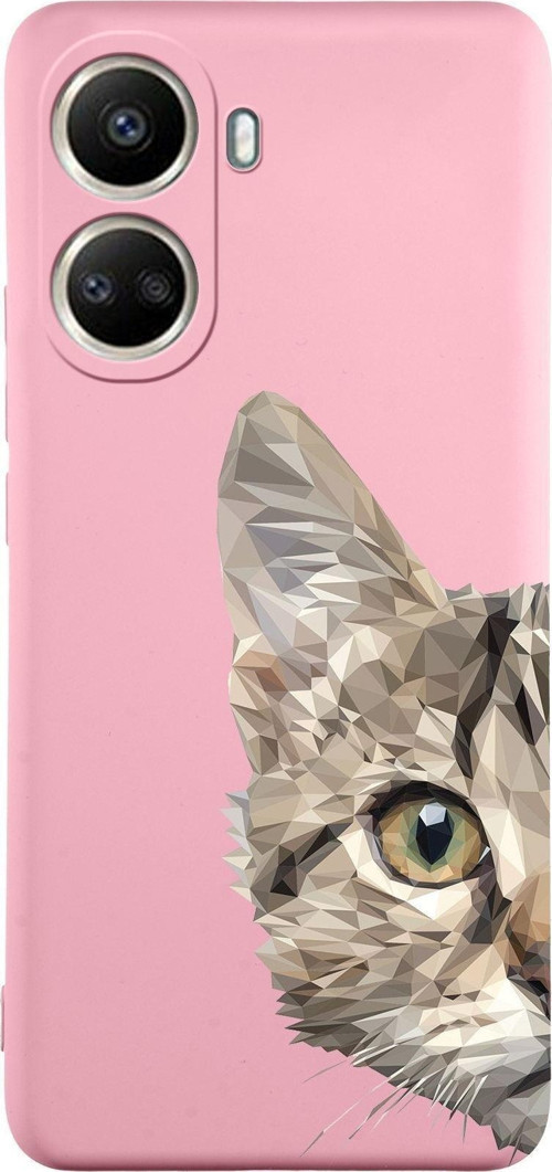Vivo Y16 Uyumlu Lansman Kılıf Catface Tasarımlı Içi Kadife Kapak-Pembe