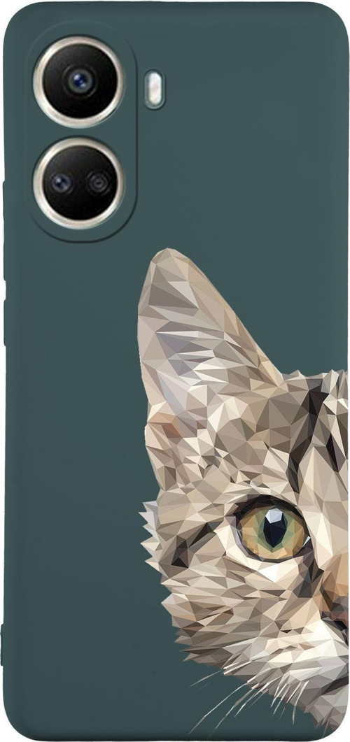 Vivo Y16 Uyumlu Lansman Kılıf Catface Tasarımlı Içi Kadife Kapak-Yeşil