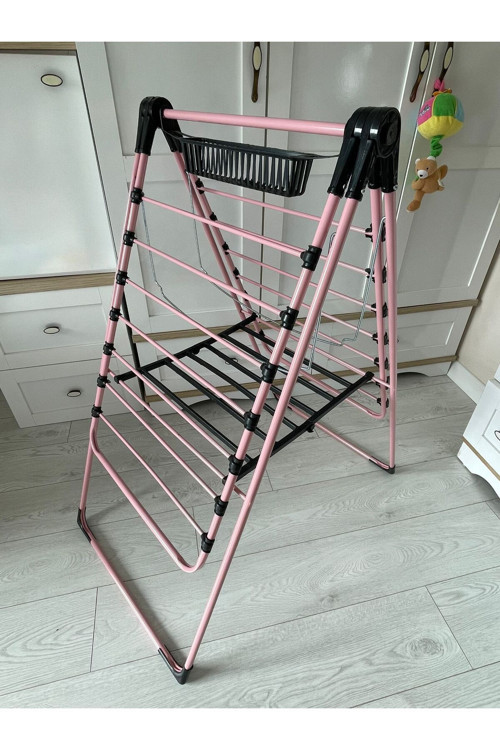 Pembe Renkli Kanatlı Kurutmalık Elbise Çamaşır Kurutmalığı Kalın Borulu Çamaşır Teli
