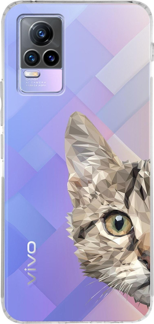 Vivo Y73 Uyumlu Kamera Korumalı Kapak Catface Tasarımlı Şeffaf Silikon Kılıf