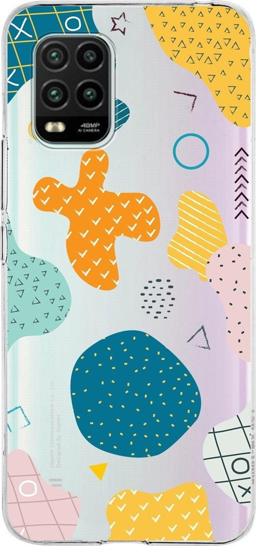 Xiaomi Mi 10 Lite Uyumlu Kapak Geometrik Şekiller Tasarımlı Şeffaf Silikon Kılıf