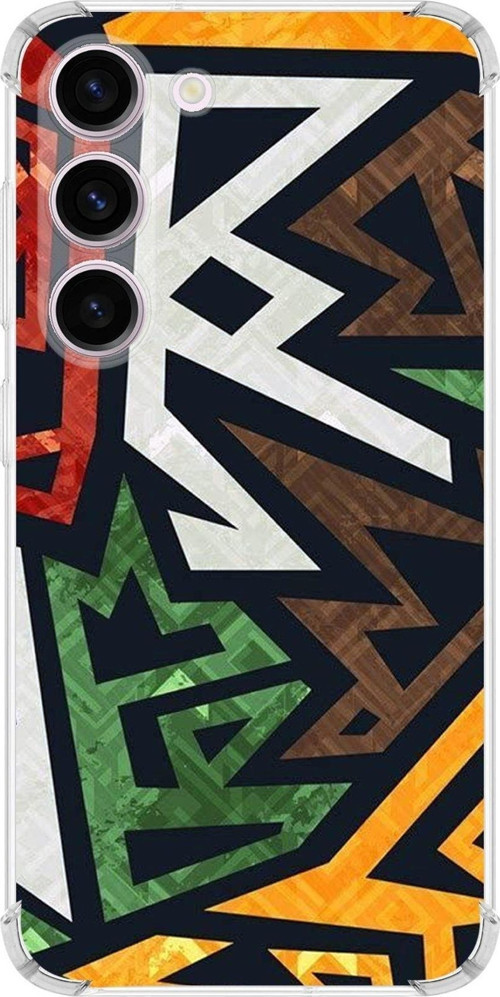 Samsung Galaxy S23 Köşe Korumalı Antişok Kapak Soyut Grafiti Tasarımlı Şeffaf Kılıf
