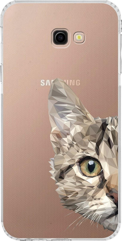Samsung Galaxy J4 Plus Uyumlu Kamera Korumalı Kapak Catface Tasarımlı Şeffaf Silikon Kılıf