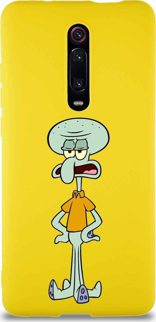 Xiaomi Mi 9T Soft Premier Kapak Squidward Dokunaç Tasarımlı Silikon Kılıf - Sarı