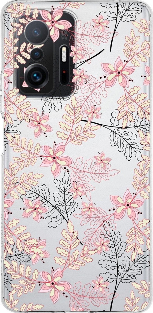 Xiaomi Mi 11T Pro Uyumlu Kapak Floral Kırmızı Tasarımlı Şeffaf Kılıf