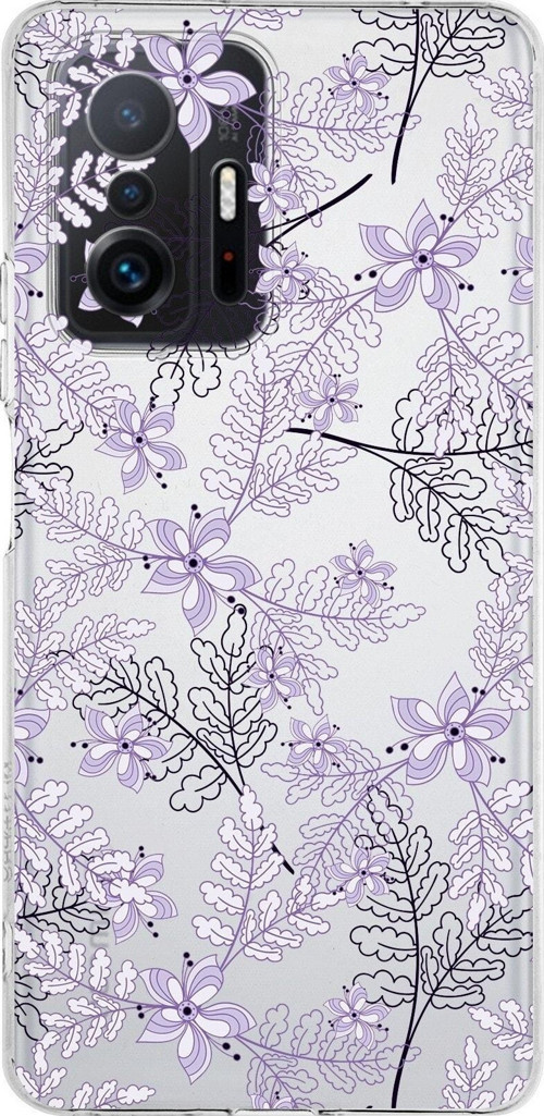 Xiaomi Mi 11T Pro Uyumlu Kapak Floral Lila Tasarımlı Şeffaf Kılıf