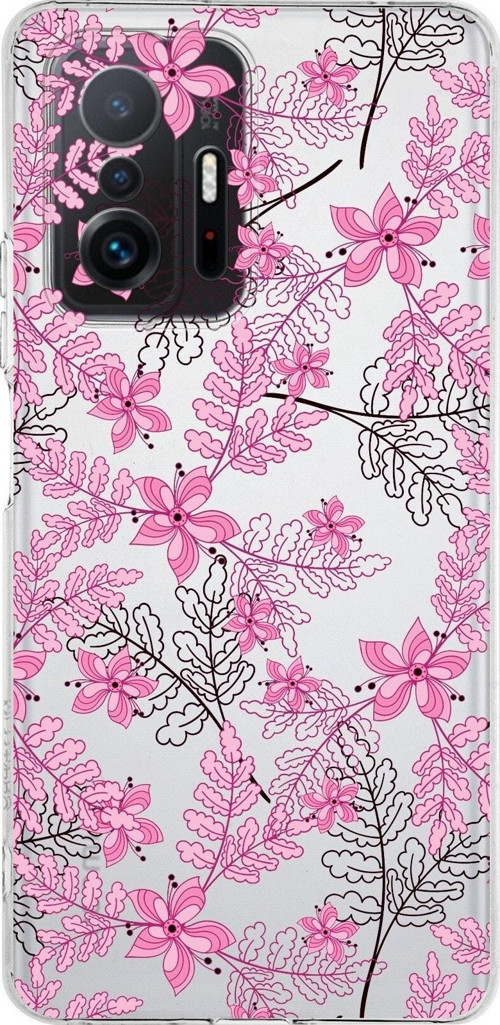 Xiaomi Mi 11T Pro Uyumlu Kapak Floral Pembe Tasarımlı Şeffaf Kılıf