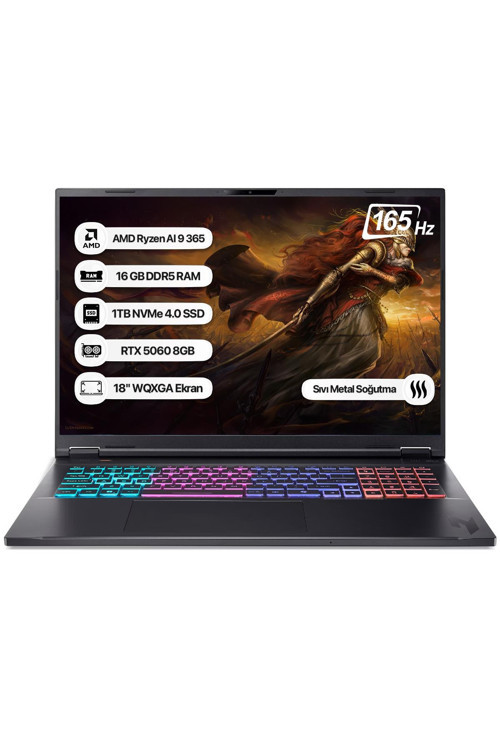Nitro 18 NH.QYHEY.001 Ryzen AI 9 365 16GB 1TB SSD RTX5060-8GB 165Hz 18 WQXGA Dos Taşınabilir Bilgisayar