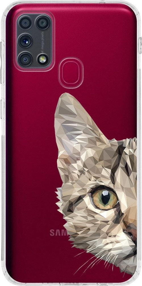 Samsung Galaxy M31 Uyumlu Kamera Korumalı Kapak Catface Tasarımlı Şeffaf Silikon Kılıf