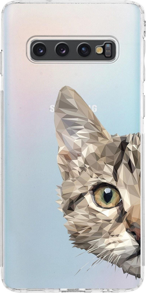 Samsung Galaxy S10 Uyumlu Kamera Korumalı Kapak Catface Tasarımlı Şeffaf Silikon Kılıf