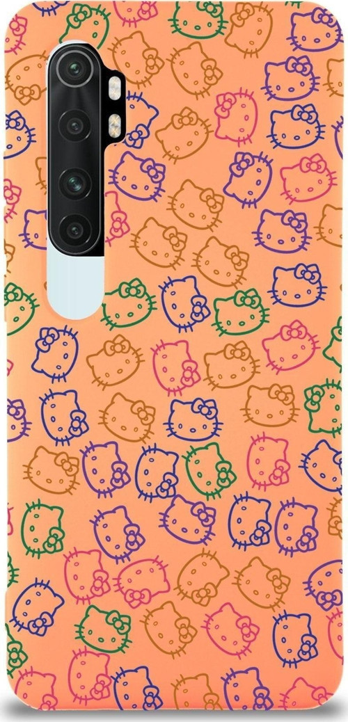 Xiaomi Mi Note 10 Lite Uyumlu Lansman Kılıf Hello Kitty Tasarımlı Içi Kadife Kapak-Turuncu