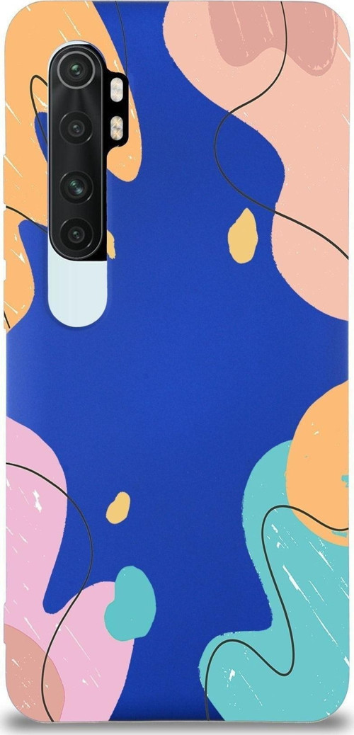 Xiaomi Mi Note 10 Lite Uyumlu Lansman Kılıf Karışık Renkler Tasarımlı Içi Kadife Kapak-Lacivert