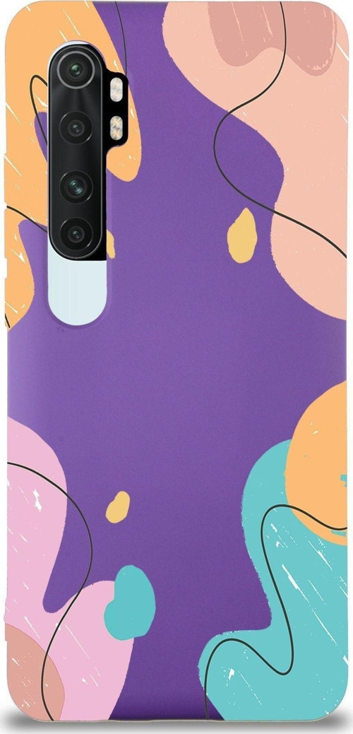 Xiaomi Mi Note 10 Lite Uyumlu Lansman Kılıf Karışık Renkler Tasarımlı Içi Kadife Kapak-Mor