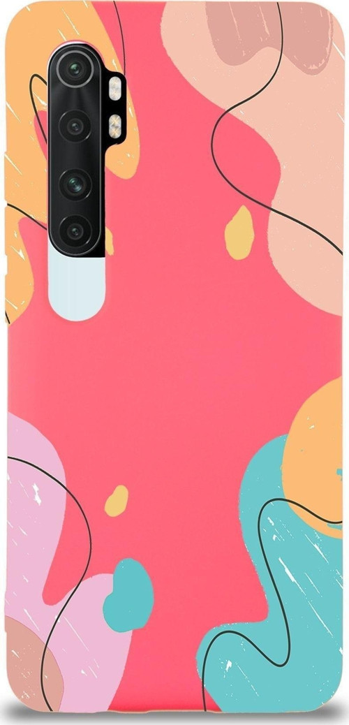 Xiaomi Mi Note 10 Lite Uyumlu Lansman Kılıf Karışık Renkler Tasarımlı Içi Kadife Kapak-Neon Pembe