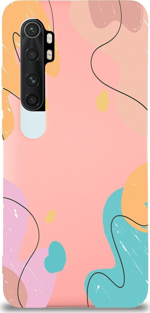 Xiaomi Mi Note 10 Lite Uyumlu Lansman Kılıf Karışık Renkler Tasarımlı Içi Kadife Kapak-Pembe