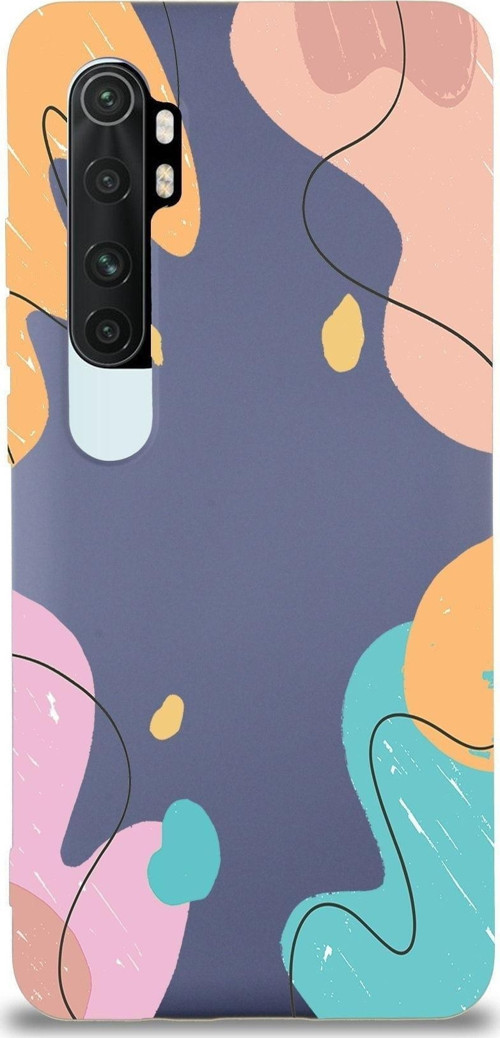 Xiaomi Mi Note 10 Lite Uyumlu Lansman Kılıf Karışık Renkler Tasarımlı Içi Kadife Kapak-Petrol Mavisi