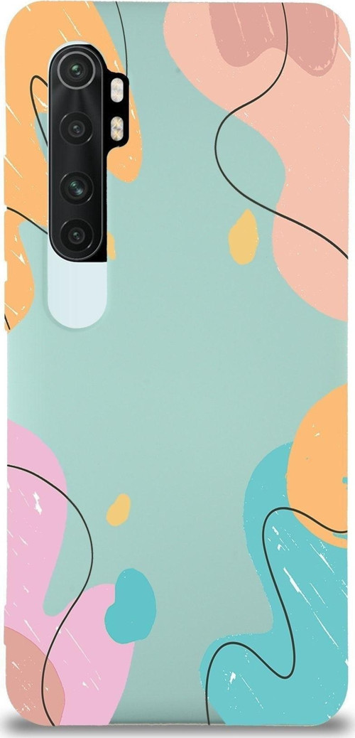 Xiaomi Mi Note 10 Lite Uyumlu Lansman Kılıf Karışık Renkler Tasarımlı Içi Kadife Kapak-Turkuaz