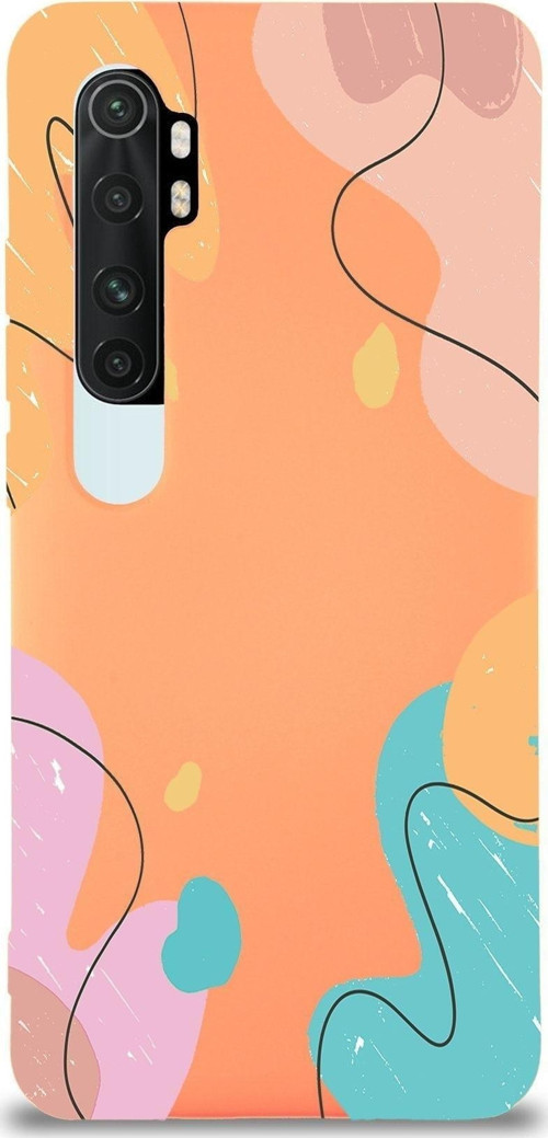 Xiaomi Mi Note 10 Lite Uyumlu Lansman Kılıf Karışık Renkler Tasarımlı Içi Kadife Kapak-Turuncu