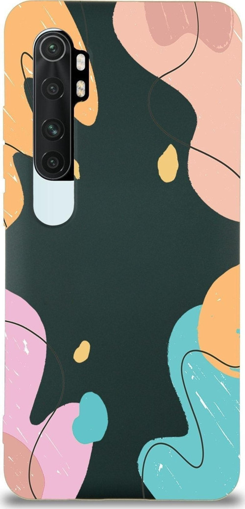 Xiaomi Mi Note 10 Lite Uyumlu Lansman Kılıf Karışık Renkler Tasarımlı Içi Kadife Kapak-Yeşil