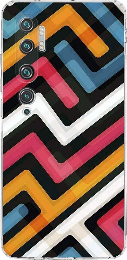 Xiaomi Mi Note 10 Pro Kamera Korumalı Kapak Labirent Grafiti Tasarımlı Şeffaf Kılıf