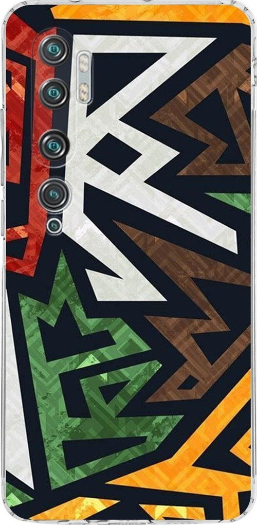 Xiaomi Mi Note 10 Pro Kamera Korumalı Kapak Soyut Grafiti Tasarımlı Şeffaf Kılıf