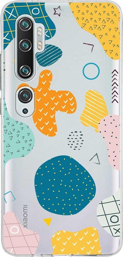 Xiaomi Mi Note 10 Uyumlu Kapak Geometrik Şekiller Tasarımlı Şeffaf Silikon Kılıf