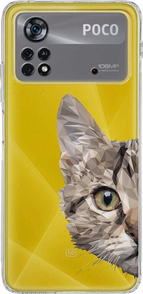 Xiaomi Poco X4 Pro Kamera Korumalı Kapak Catface Tasarımlı Şeffaf Kılıf
